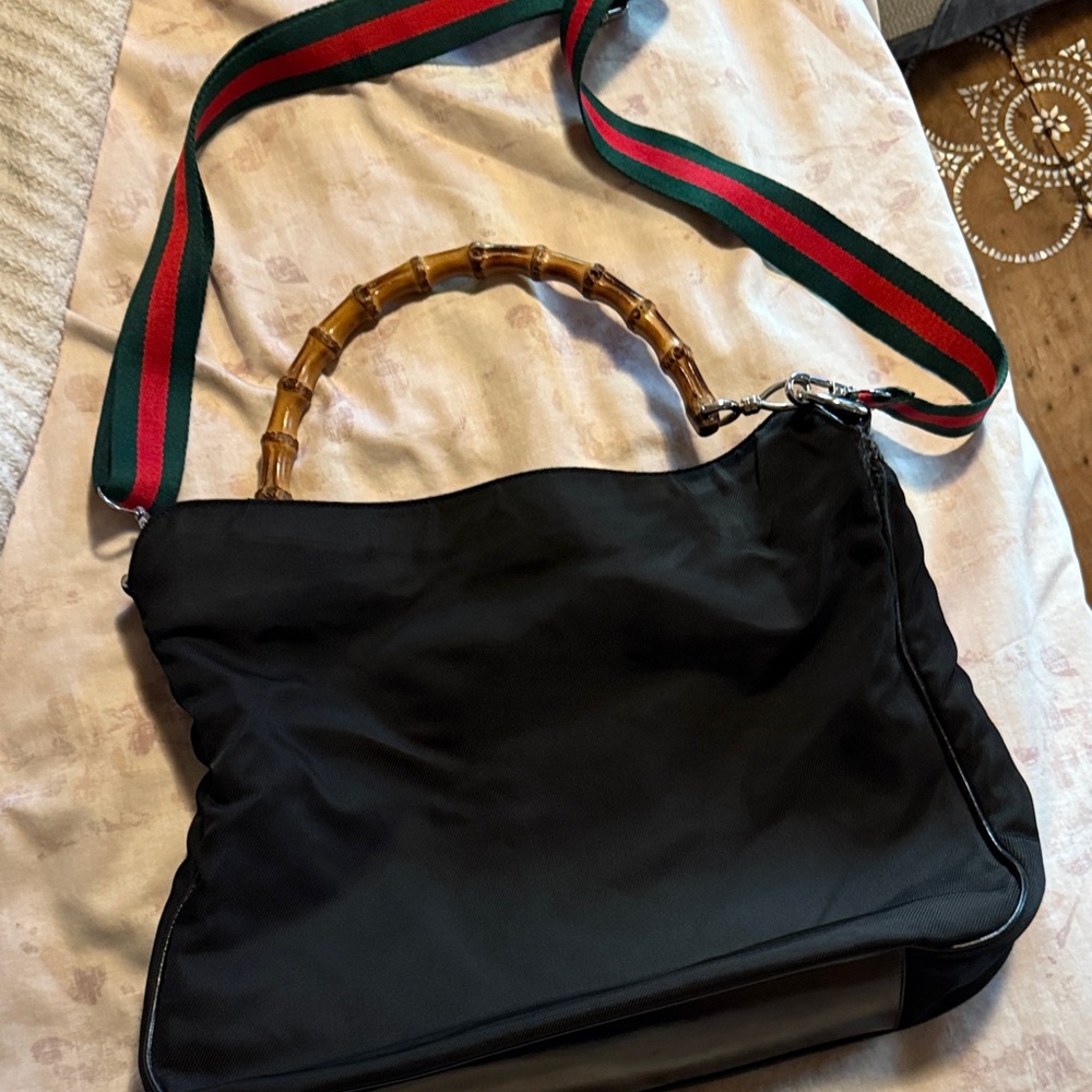 Gucci Black Monogram Bag with bamboo handle